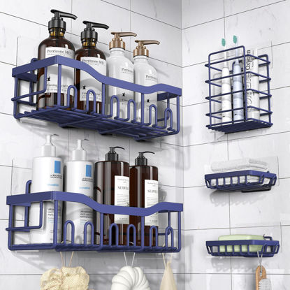 Picture of Shower Caddy 5 Pack,Adhesive Shower Organizer for Bathroom Storage&Home Decor&Kitchen,No Drilling,Large Capacity,Rustproof Stainless Steel Bathroom Organizer,Shower Shelves for Inside Shower-Larger
