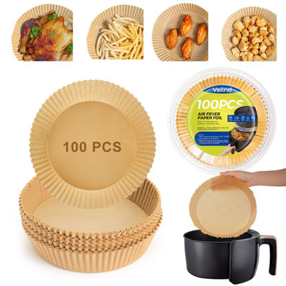 Picture of Air Fryer Paper Liners Disposable: 100pcs Oil Proof Parchment Sheets Round, Airfryer Paper Basket Bowl Liner for Baking Cooking Food