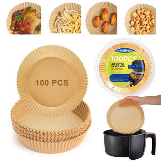 Picture of Air Fryer Paper Liners Disposable: 100pcs Oil Proof Parchment Sheets Round, Airfryer Paper Basket Bowl Liner for Baking Cooking Food