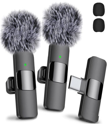 Picture of Mini Mic Pro 2 Pack Type C Mini Wireless Lavalier Microphone for iPhone 15/16, iOS and Android Devices - Noise Reduction Lapel Mic for Recording, Clip on Mic, Omni Lav Mic for Video Recording