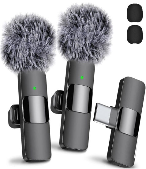 Picture of Mini Mic Pro 2 Pack Type C Mini Wireless Lavalier Microphone for iPhone 15/16, iOS and Android Devices - Noise Reduction Lapel Mic for Recording, Clip on Mic, Omni Lav Mic for Video Recording
