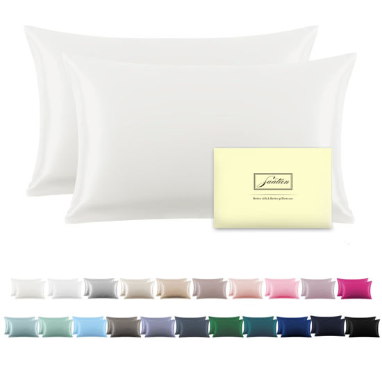 Picture of Silk Pillow Cases 2 Pack Soft Breathable and Sliky Standard Size Pillow Cases Set of 2,Natural Mulberry Satin Silk Pillowcase with Hidden Zipper for Hair and Skin (Ivory,20"X 26",2pcs)