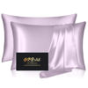 Picture of Silk Pillow Cases 2 Pack, Mulberry Silk Pillowcases Standard Set of 2, Smooth, Anti Acne, Beauty Sleep, Both Sides Natural Silk Satin Pillow Cases for Women 2 Pack with Zipper for Gift, Lavender