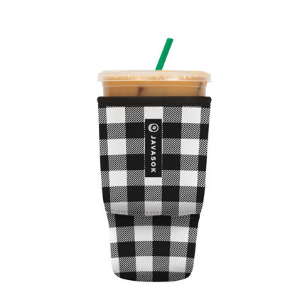 Picture of Sok It Java Sok Iced Coffee & Cold Soda Insulated Neoprene Cup Sleeve (B&W Buffalo Check, Large: 30-32oz)