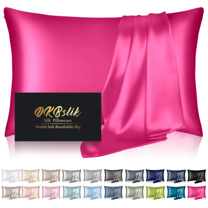 Picture of Silk Pillowcase for Hair and Skin, Mulberry Silk Pillow Cases Standard Size, Anti Acne Cooling Sleep Both Sides Natural Silk Satin Pillow Covers with Hidden Zipper, Gifts for Women Men, Hot Pink