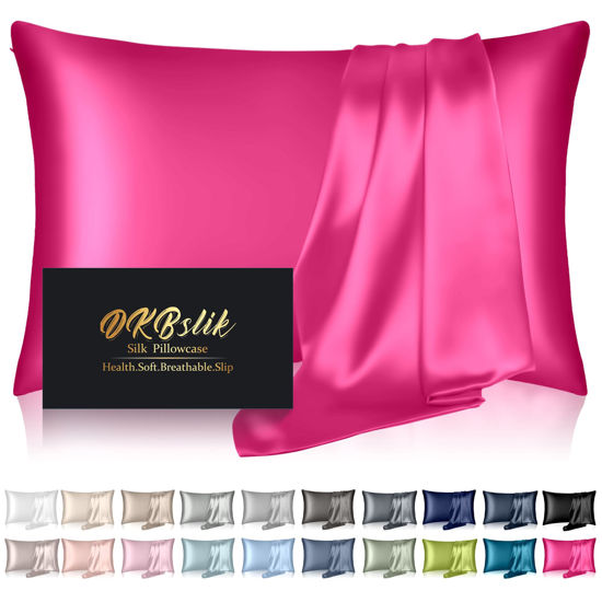 Picture of Silk Pillowcase for Hair and Skin, Mulberry Silk Pillow Cases Standard Size, Anti Acne Cooling Sleep Both Sides Natural Silk Satin Pillow Covers with Hidden Zipper, Gifts for Women Men, Hot Pink