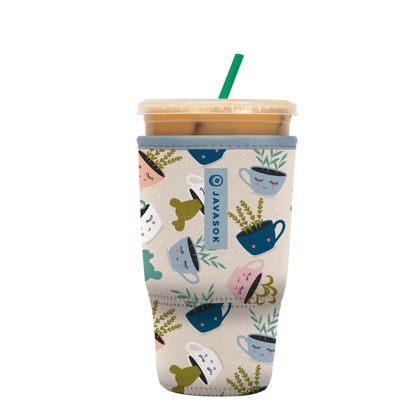 Picture of Sok It Java Sok Iced Coffee & Cold Soda Insulated Neoprene Cup Sleeve (Botanical Teacups, Large: 30-32oz)
