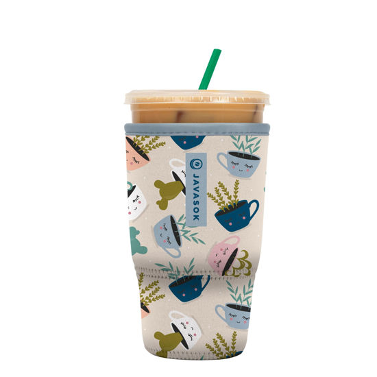 Picture of Sok It Java Sok Iced Coffee & Cold Soda Insulated Neoprene Cup Sleeve (Botanical Teacups, Large: 30-32oz)