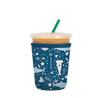 Picture of Sok It Java Sok Iced Coffee & Cold Soda Insulated Neoprene Cup Sleeve (Happy Sharks, Small: 16-20oz)