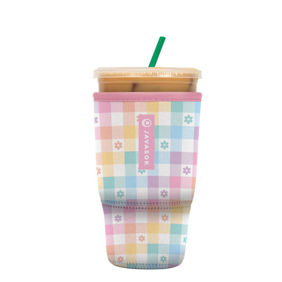Picture of Sok It Java Sok Iced Coffee & Cold Soda Insulated Neoprene Cup Sleeve (Gingham Flowers, Large: 30-32oz)