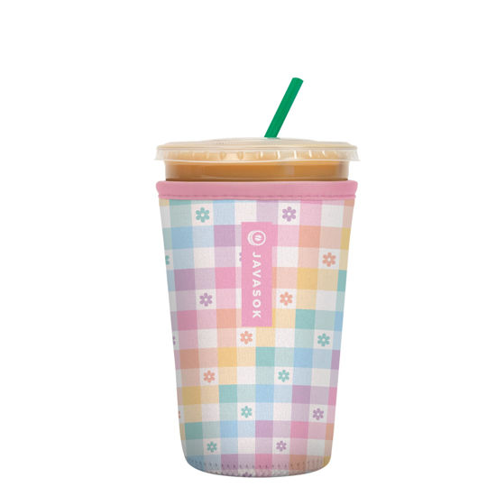 Picture of Sok It Java Sok Iced Coffee & Cold Soda Insulated Neoprene Cup Sleeve (Gingham Flowers, Medium: 22-28oz)
