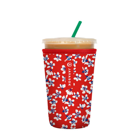 Picture of Sok It Java Sok Iced Coffee & Cold Soda Insulated Neoprene Cup Sleeve (Red White and Bloom, Medium: 22-28oz)