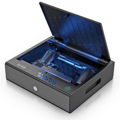 Picture of KESONS Gun Safe,Biometric Gun Safe for Pistols,Fingerprint ≤0.1s Quick Access Handgun Safe Pistol Safe with LCD Display for Time Battery/Full-digital Keypad,Safe for Nightstand,car (Matt Black)