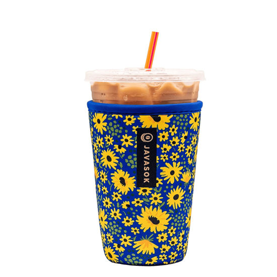 Picture of Sok It Java Sok Iced Coffee & Cold Soda Insulated Neoprene Cup Sleeve (Yellow Daisies, Medium: 22-28oz)