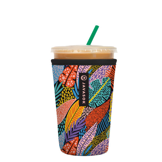Picture of Sok It Java Sok Iced Coffee & Cold Soda Insulated Neoprene Cup Sleeve (Feathered Foliage, Medium: 22-28oz)