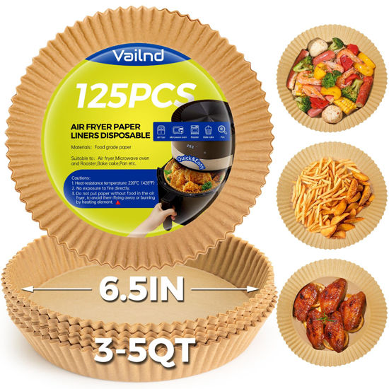 Picture of Air Fryer Paper Liners: 125Pcs Air Fryer Disposable Paper Liner, Oilproof Waterproof Airfryer Paper Basket Bowl Liner Round (6.5inch)