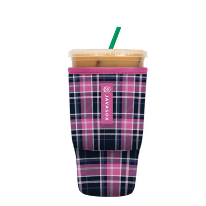 Picture of Sok It Java Sok Iced Coffee & Cold Soda Insulated Neoprene Cup Sleeve (Berry Plaid, Large: 30-32oz)