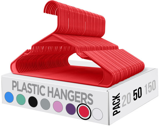 Picture of Utopia Home Clothes Hangers 50 Pack - Plastic Hangers Space Saving - Durable Coat Hanger with Shoulder Grooves (Red)