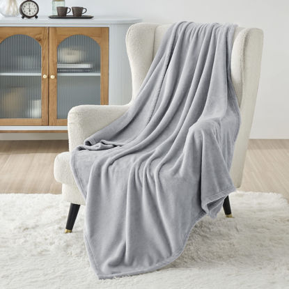 Picture of Bedsure Fleece Blanket Twin Blanket - Light Grey Lightweight Blanket for Sofa, Couch, Bed, Camping, Travel - Super Soft Cozy Microfiber Blanket