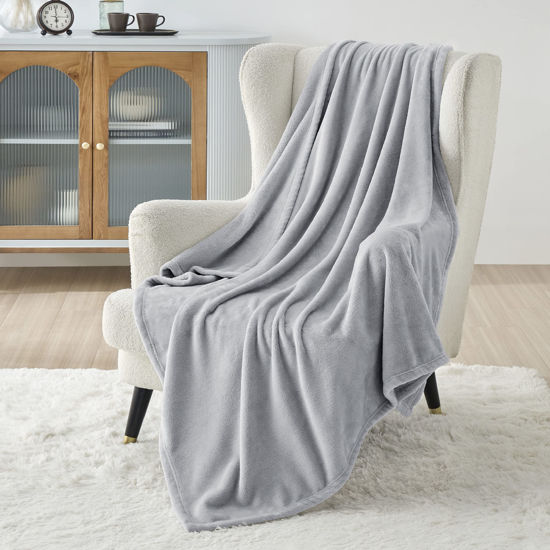 Picture of Bedsure Fleece Blanket Twin Blanket - Light Grey Lightweight Blanket for Sofa, Couch, Bed, Camping, Travel - Super Soft Cozy Microfiber Blanket