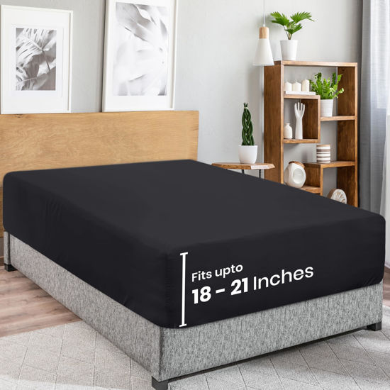 Picture of Utopia Bedding King Fitted Sheet - Extra Deep Pocket - 21 Inch Deep Pocket - Soft Microfiber -Shrinkage and Fade Resistant-Easy Care -1 Fitted Sheet Only (Black)