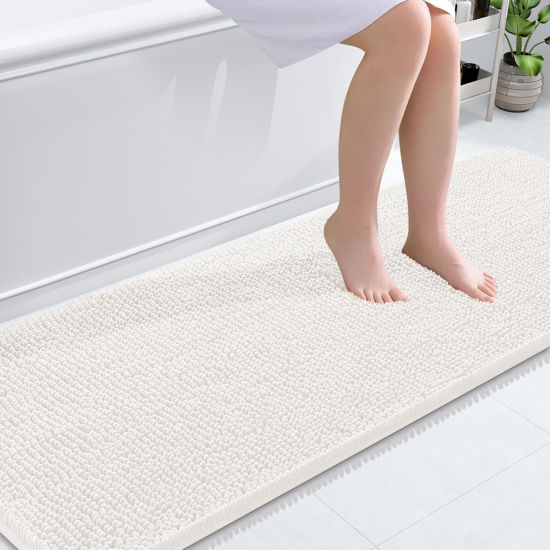 Picture of OLANLY Bathroom Rugs 70x24, Extra Soft Absorbent Chenille Bath Rugs, Rubber Backing Quick Dry, Machine Washable Bath Mats for Bathroom Floor, Tub and Shower, Home Decor Accessories, Ivory