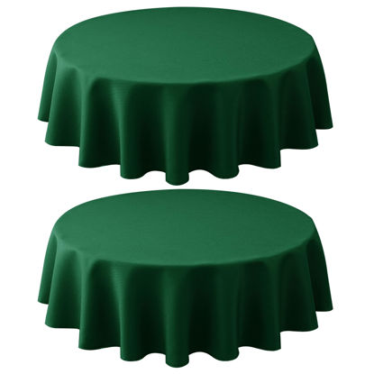 Picture of Biscaynebay 2 Pack Textured Fabric Round Christmas Tablecloths 60", Hunter Green Water Resistant Tablecloths for Dining, Kitchen, Wedding, Parties etc Machine Washable