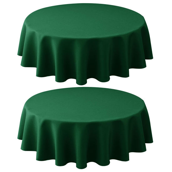Picture of Biscaynebay 2 Pack Textured Fabric Round Christmas Tablecloths 60", Hunter Green Water Resistant Tablecloths for Dining, Kitchen, Wedding, Parties etc Machine Washable