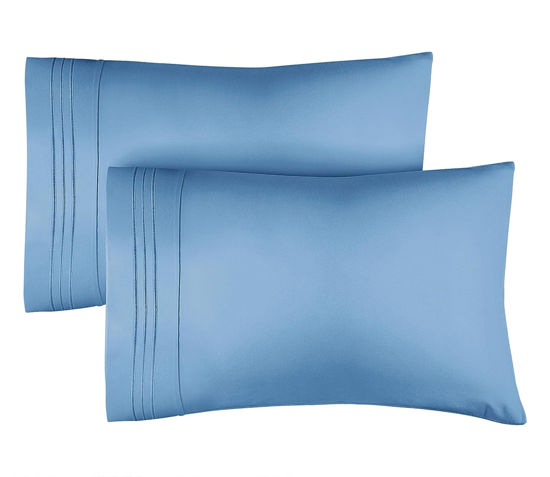 Picture of Queen Pillow Cases Set of 2 - Soft, Hotel Quality Pillowcase Covers - Comfy Bedding for Women, Men, Kids & Teens - Machine Washable Pillow Protectors - 2 Piece - Queen Size Denim Blue Pillow Cover