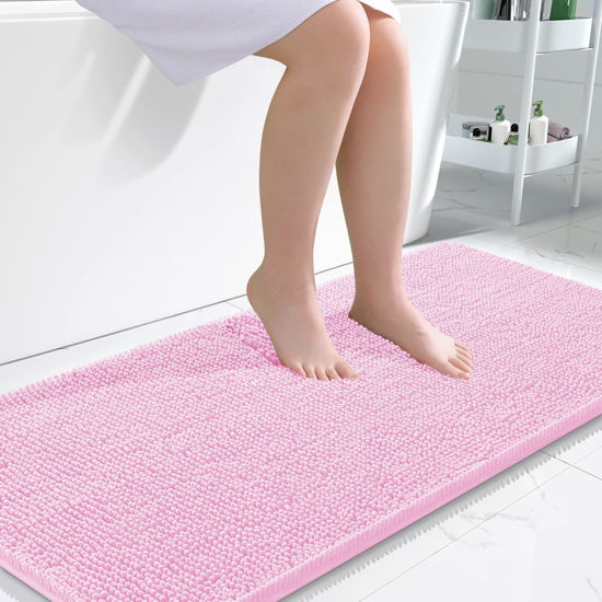 Picture of OLANLY Bathroom Rugs 47x24, Extra Soft Absorbent Chenille Bath Rugs, Rubber Backing Quick Dry, Machine Washable Bath Mats for Bathroom Floor, Tub and Shower, Home Decor Accessories, Pink