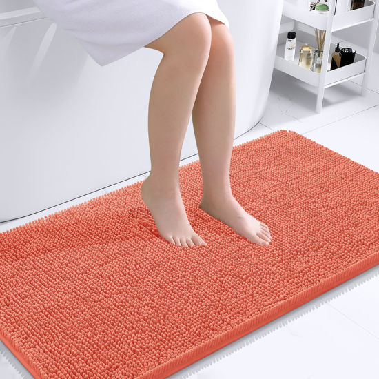 Picture of OLANLY Bathroom Rugs 44x24, Extra Soft Absorbent Chenille Bath Rugs, Rubber Backing Quick Dry, Machine Washable Bath Mats for Bathroom Floor, Tub and Shower, Home Decor Accessories, Coral