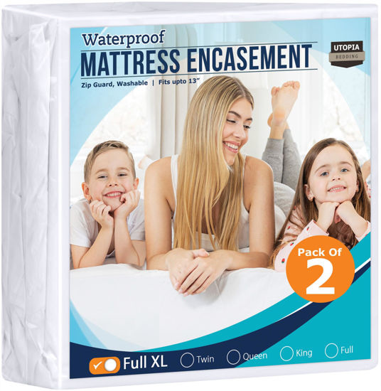 Picture of Utopia Bedding Zippered Mattress Encasement Full XL (Pack of 2) - 100% Waterproof and Bed Bug Proof Mattress Protector - Absorbent, Six-Sided Mattress Cover