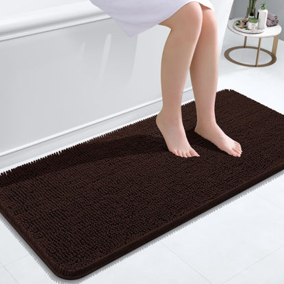 Picture of OLANLY Bathroom Rugs 47x20, Extra Soft Absorbent Chenille Bath Rugs, Rubber Backing Quick Dry, Machine Washable Bath Mats for Bathroom Floor, Tub and Shower, Home Decor Accessories, Brown