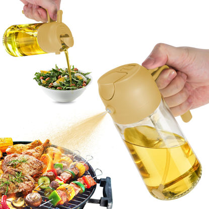 Picture of TrendPlain 16oz Olive Oil Dispenser Bottle for Kitchen - 2 in 1 Oil Dispenser and Oil Sprayer for Cooking, Air Fryer, Salad, 470ml Olive Oil Sprayer Yellow