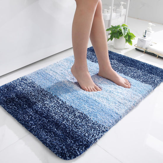Picture of OLANLY Bathroom Rug Mat 36x24, Extra Soft and Absorbent Microfiber Bath Rugs, Non-Slip Plush Shaggy Bath Carpet, Machine Wash Dry, Bath Mats for Bathroom Floor, Tub and Shower, Navy