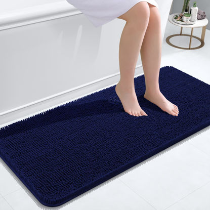 Picture of OLANLY Bathroom Rugs 47x20, Extra Soft Absorbent Chenille Bath Rugs, Rubber Backing Quick Dry, Machine Washable Bath Mats for Bathroom Floor, Tub and Shower, Home Decor Accessories, Navy