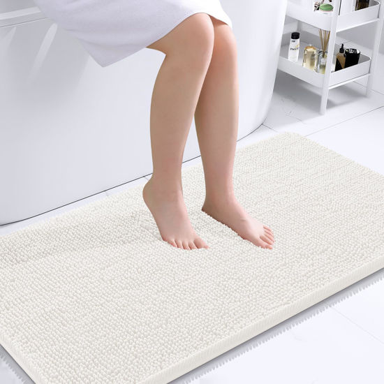 Picture of OLANLY Bathroom Rugs 44x24, Extra Soft Absorbent Chenille Bath Rugs, Rubber Backing Quick Dry, Machine Washable Bath Mats for Bathroom Floor, Tub and Shower, Home Decor Accessories, Ivory