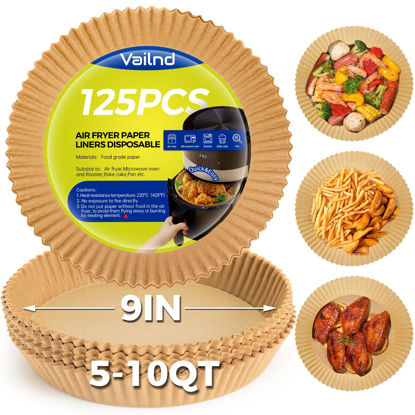 Picture of Vailnd 9inch Round Air Fryer Disposable Paper Liners, 125PCS Non-Stick Food Grade Air Fryer Parchment Liner, Oil Resistant, Waterproof, Food Grade Baking Paper for 5-10 QT Air Fryer Microwave