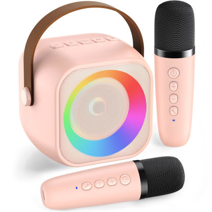 Picture of Karaoke Machine for Kids Adults, Mini Portable Bluetooth Karaoke Speaker with 2 Wireless Microphone and Lights, Christmas Birthday Gifts for Girls Ages 4, 5, 6, 7, 8, 9, 10, 12+ Family Home Party
