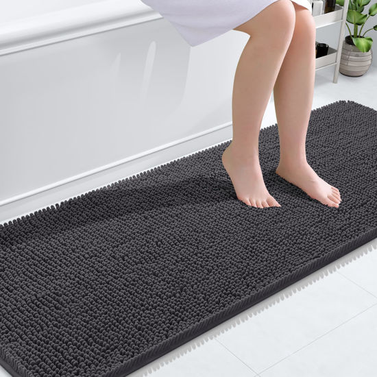 Picture of OLANLY Bathroom Rugs 70x24, Extra Soft Absorbent Chenille Bath Rugs, Rubber Backing Quick Dry, Machine Washable Bath Mats for Bathroom Floor, Tub and Shower, Home Decor Accessories, Dark Grey