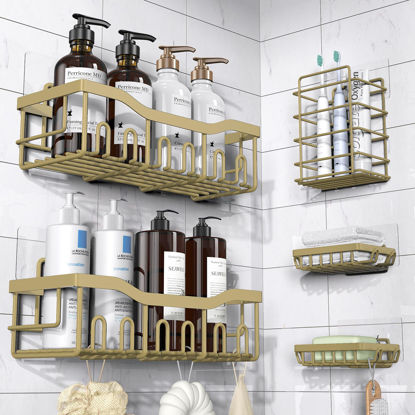 Picture of Shower Caddy 5 Pack,Adhesive Shower Organizer for Bathroom Storage&Home Decor&Kitchen,No Drilling,Large Capacity,Rustproof Stainless Steel Bathroom Organizer,Shower Shelves for Inside Shower-Larger