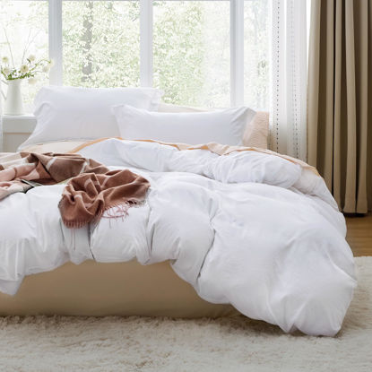 Picture of Bedsure Bright White Duvet Cover Queen Size - 3 Pieces Prewashed Extra Soft Bedding Set, Includes 1 Duvet Cover 90x90 Inches with Zipper Closure & 2 Pillow Shams, Comforter Not Included