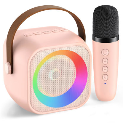 Picture of Mini Karaoke Machine for Kids Adults, Portable Bluetooth Speaker with Wireless Microphone, for Girls 4,5,6,7,8,9,10,12 Year Old Karaoke Toys Birthday Gifts Home Party (Pinkcolor 1 Mic)