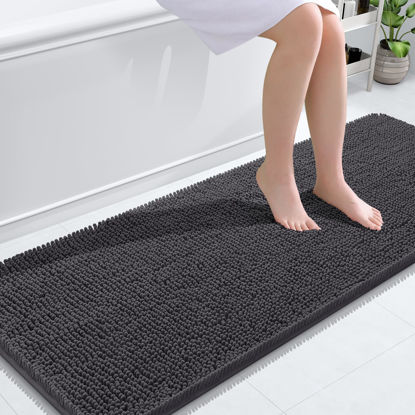 Picture of OLANLY Bathroom Rugs 59x24, Extra Soft Absorbent Chenille Bath Rugs, Rubber Backing Quick Dry, Machine Washable Bath Mats for Bathroom Floor, Tub and Shower, Home Decor Accessories, Dark Grey