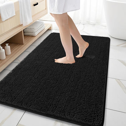 Picture of OLANLY Bathroom Rugs 59x35, Extra Soft Absorbent Chenille Bath Rugs, Rubber Backing Quick Dry, Machine Washable Bath Mats for Bathroom Floor, Tub and Shower, Home Decor Accessories, Black
