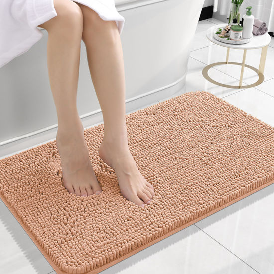 Picture of OLANLY Bathroom Rugs 24x16, Extra Soft Absorbent Chenille Bath Rugs, Rubber Backing Quick Dry, Machine Washable Bath Mats for Bathroom Floor, Tub and Shower, Home Decor Accessories, Peach
