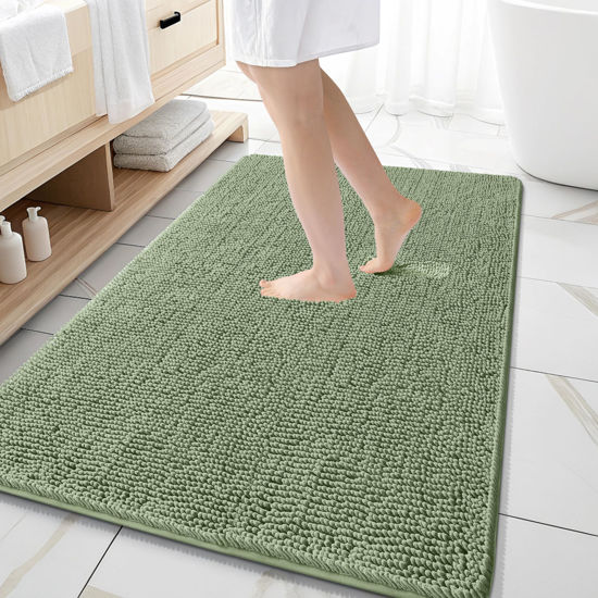 Picture of OLANLY Bathroom Rugs 59x35, Extra Soft Absorbent Chenille Bath Rugs, Rubber Backing Quick Dry, Machine Washable Bath Mats for Bathroom Floor, Tub and Shower, Home Decor Accessories, Sage Green
