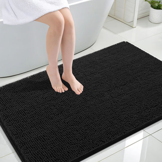 Picture of OLANLY Bathroom Rugs 47x32, Extra Soft Absorbent Chenille Bath Rugs, Rubber Backing Quick Dry, Machine Washable Bath Mats for Bathroom Floor, Tub and Shower, Home Decor Accessories, Black