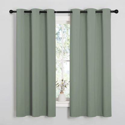 Picture of NICETOWN Greyish Green Nursery Essential Thermal Insulated Solid Grommet Top Blackout Short Curtains/Drapes for Son's Room (1 Pair, 42 x 63 inches)