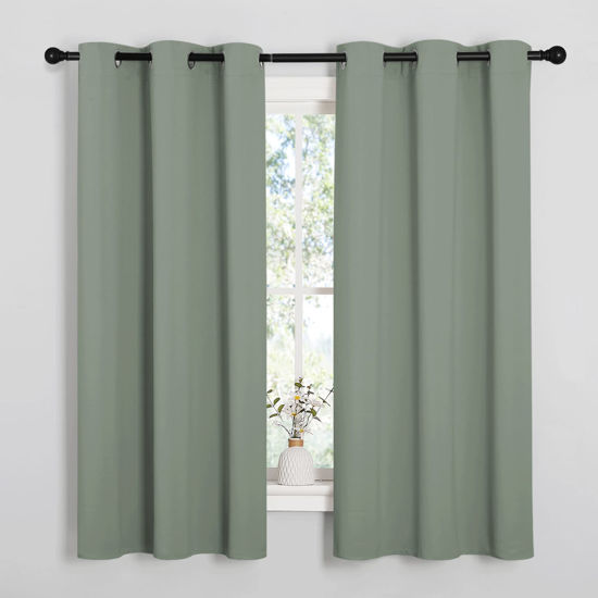 Picture of NICETOWN Greyish Green Nursery Essential Thermal Insulated Solid Grommet Top Blackout Short Curtains/Drapes for Son's Room (1 Pair, 42 x 63 inches)